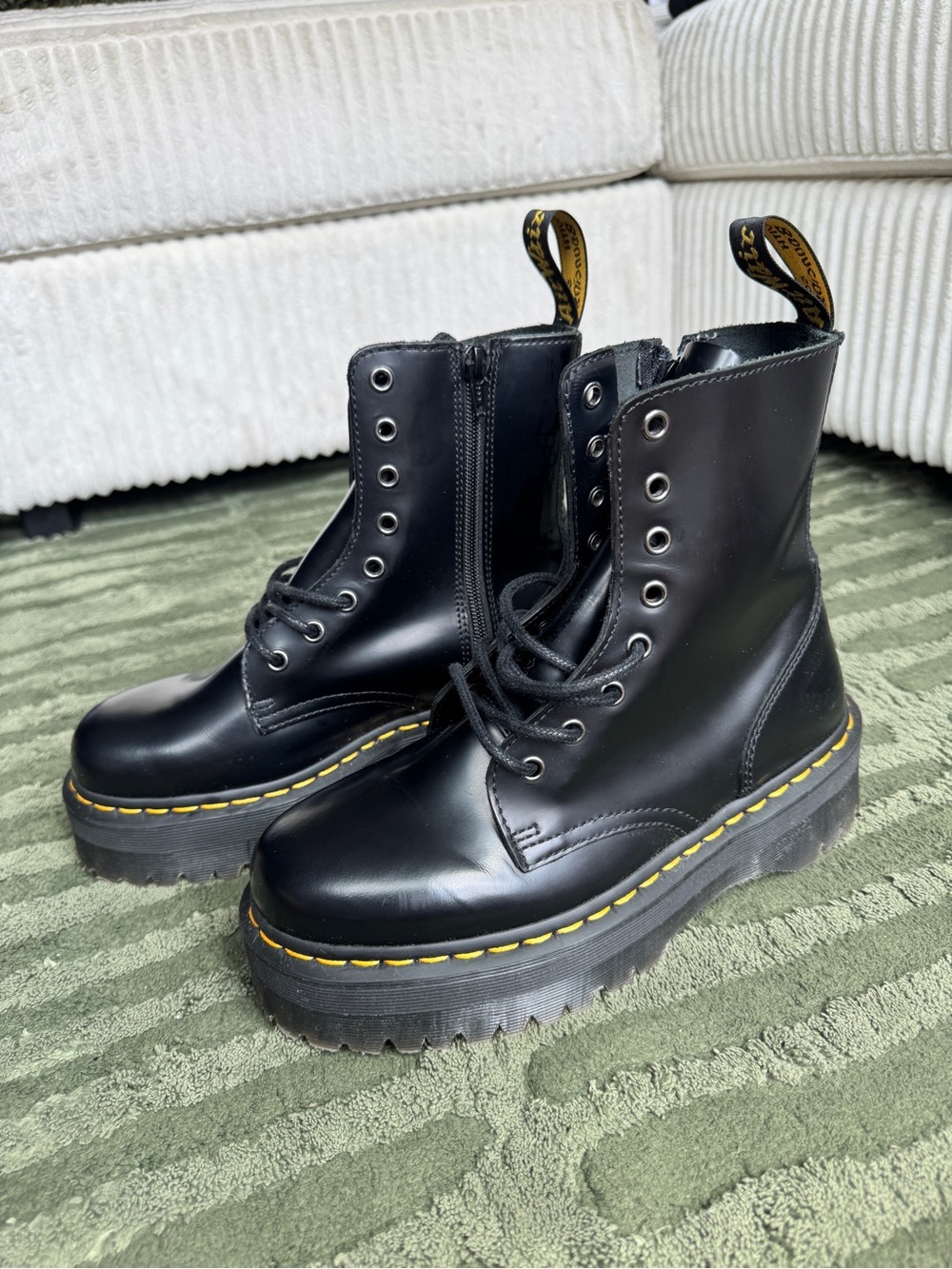 Pristine Condition Dr.Martens Jaden Flatform Leather Boots in Black